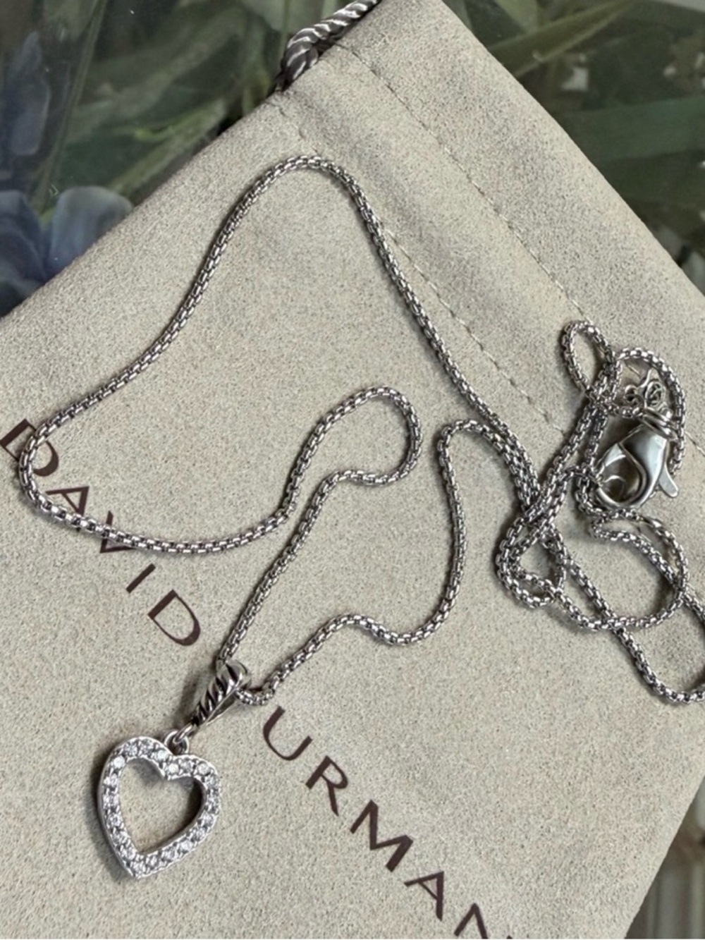 David Yurman Silver Pavé Heart Pendant Necklace